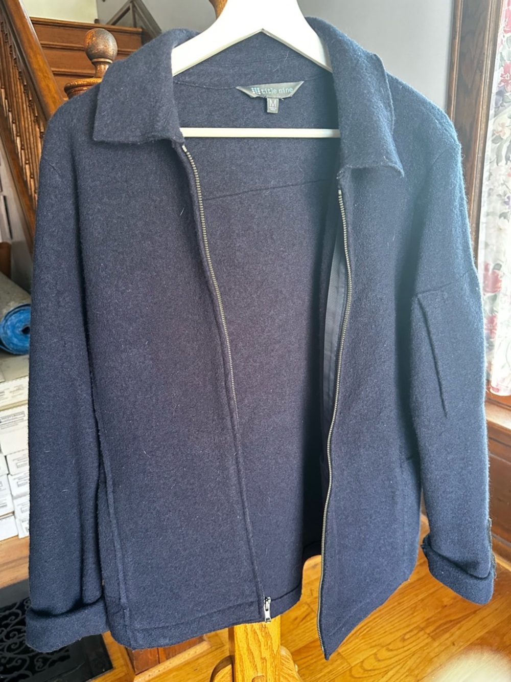 Title Nine Navy Zip-Front Wool Jacket